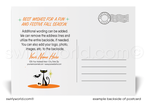 Boasting the charm of Eichler mid-century modern architecture, monsters enjoying cocktails, and an explosion of dynamic colors and typography, this vintage Halloween design is bound to stun your clients, customers, and pals. Every detail exudes the essence of retro atomic mid-century style.