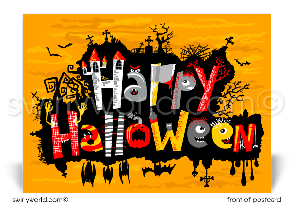 Unique Fall Season Printed "Happy Halloween" Postcards for Business Customers