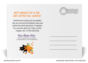 Cute Ghost in Window with Jack-O-Lantern Pumpkin Printed "Happy Halloween" Postcards