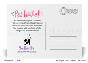 Retro Modern Black Kitty Cat Printed "Happy Halloween" Postcards for Business Clients