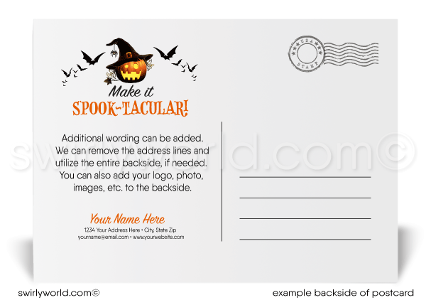 Cute Hungry Jack-O-Lantern Pumpkin Printed Happy Halloween Postcards for Business