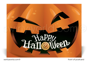 Cute Hungry Jack-O-Lantern Pumpkin Printed Happy Halloween Postcards for Business