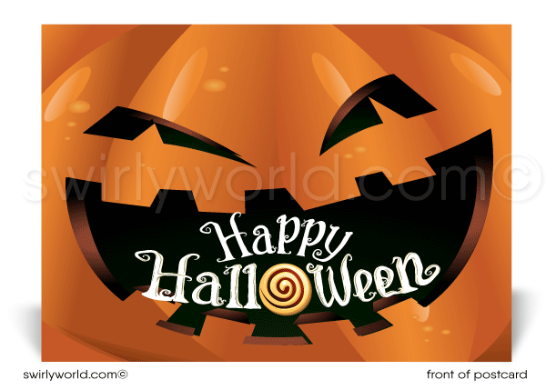 Cute Hungry Jack-O-Lantern Pumpkin Printed Happy Halloween Postcards for Business