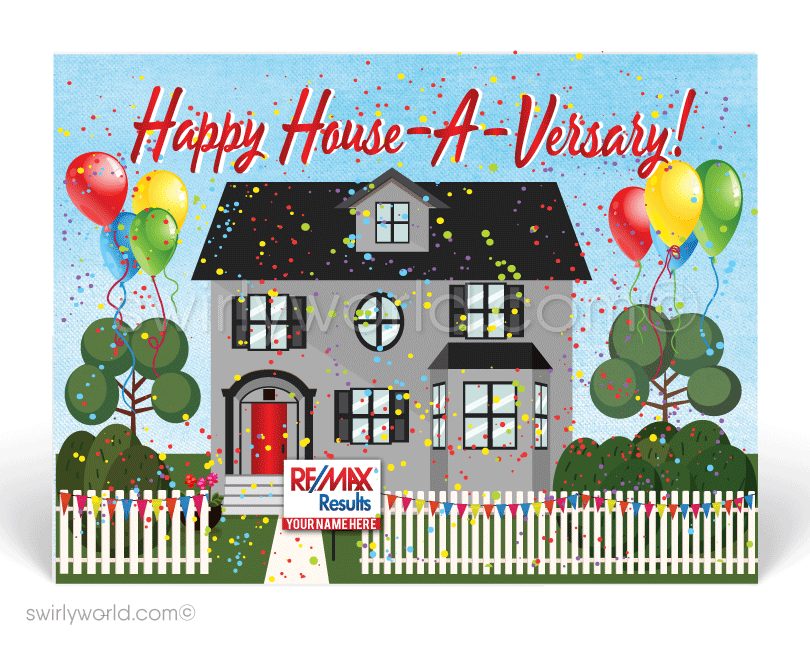 happy house-a-versary greeting cards for realtors and real estate agents.