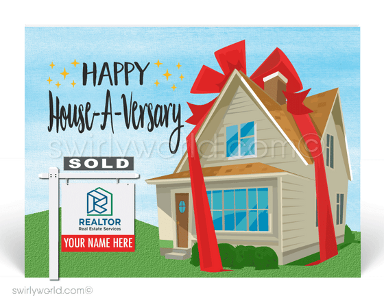 happy house-a-versary home anniversary cards from Realtor.