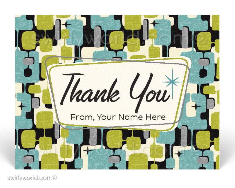 mid-century retro modern atomic 1950's pattern note cards