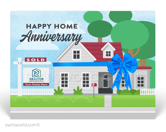 1950's ranch style house. Happy home anniversary cards for realtors