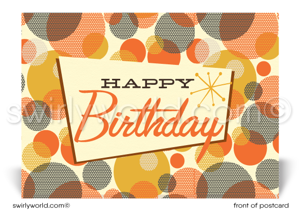 Retro Atomic Modern Orange Dots Mid-Century Modern Pattern on Postcards