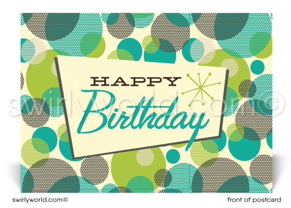 Retro Atomic Modern Blue Dots Mid-Century Modern Pattern on Postcards