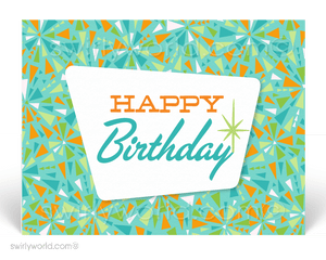 1960's Retro Atomic Mod Mid-Century Starburst Pattern Happy Birthday Postcards