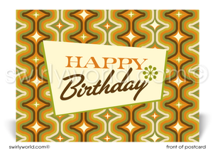 1960's Retro Mod Orange Mid-Century Pattern Happy Birthday Postcards