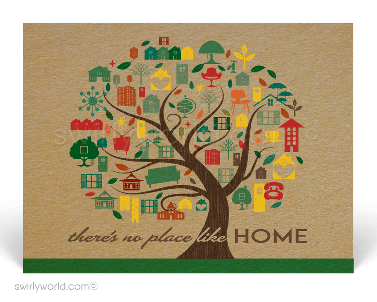 Home is where the heart is. We are all in this together. Stay home and stay safe. Cute retro modern postcards for realtors.