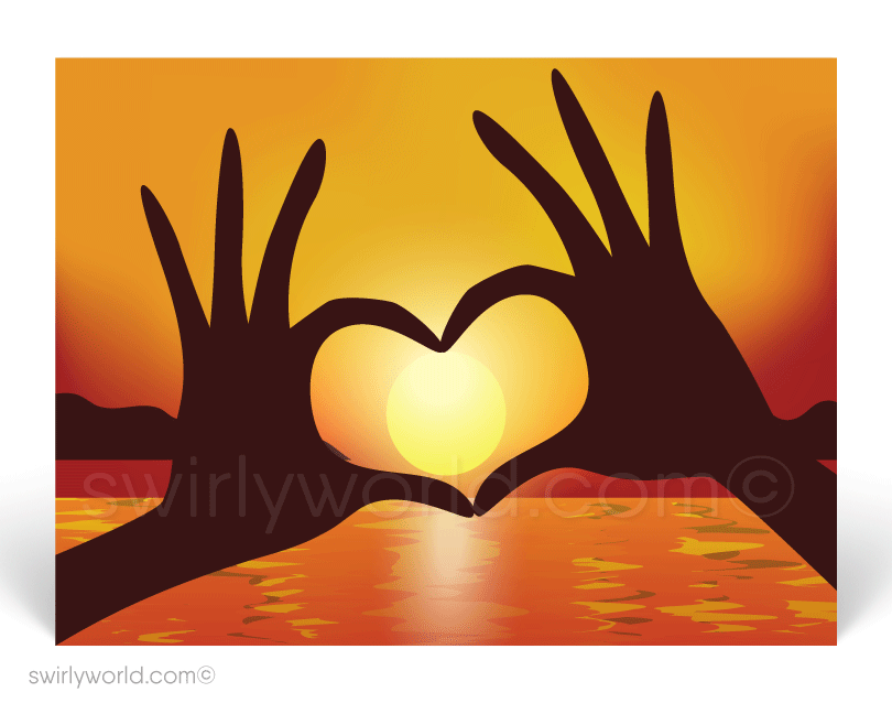 Heart Shaped Hands Around Beautiful Sunset Prospecting Postcards for Realtors