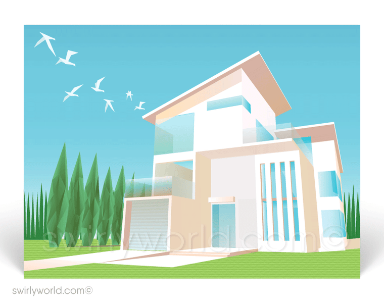 White Contemporary Modern Minimal House Postcards for Realtors