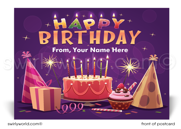 Retro Professional Corporate Client Happy Birthday Postcards for Business