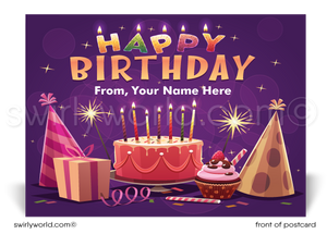 Retro Professional Corporate Client Happy Birthday Postcards for Business