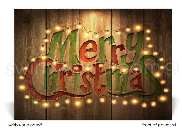 Rustic Wood Lights Business Merry Christmas Holiday Postcards
