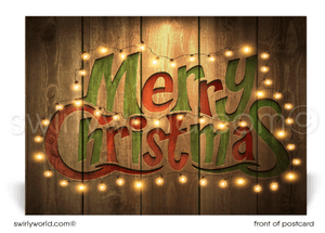 Rustic Wood Lights Business Merry Christmas Holiday Postcards