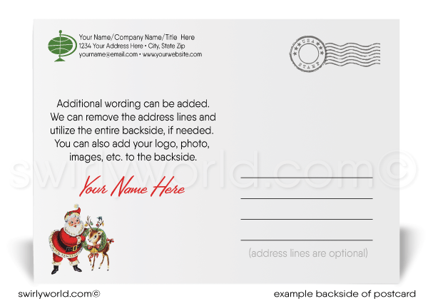 Retro Mid-Century Modern Old Fashioned Santa Claus Merry Christmas Holiday Postcards for Business.