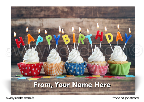 Professional Business Happy Birthday Postcards for Customers. 