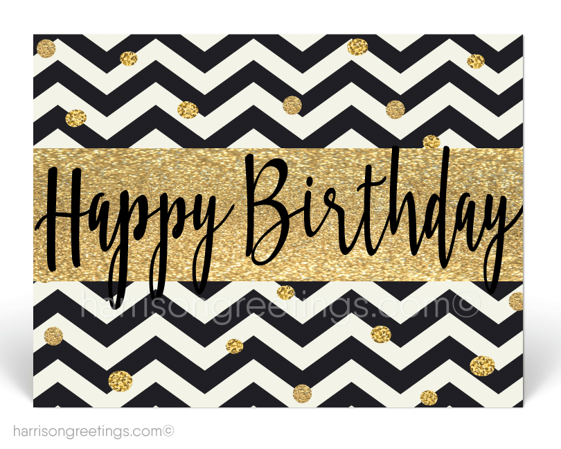 Black and Gold Happy Birthday Postcards for Business