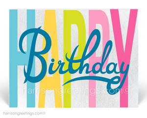 Modern Retro Happy Birthday Postcards for Customers