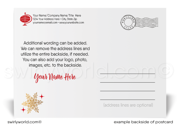 Red and Gold traditional Merry Christmas holiday postcards for business 