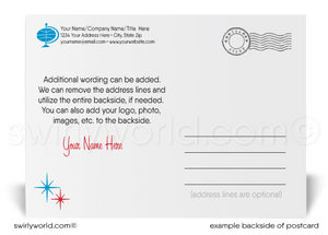 Retro Modern Red and Blue Happy Holiday Customer Postcards