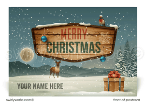 Rustic Wood Merry Christmas Business Happy Holiday Postcards