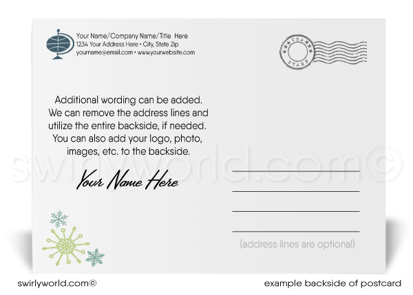 Vintage Snowflakes Blue and Green Rustic Christmas Happy Holiday Postcards