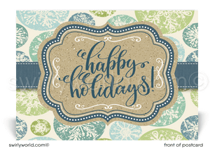 Vintage Snowflakes Blue and Green Rustic Christmas Happy Holiday Postcards