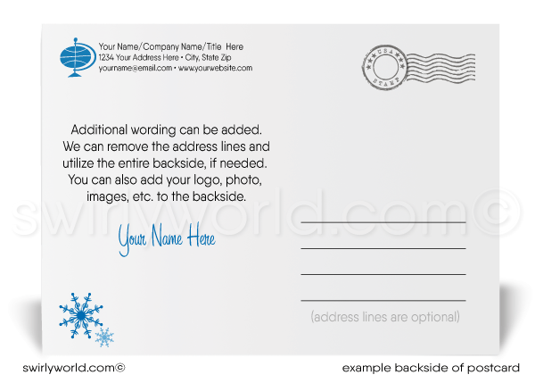 Whimsical Modern Blue Snowflake Tree Happy Holiday Postcards for Business