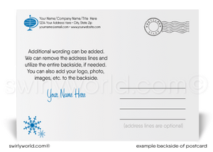 Whimsical Modern Blue Snowflake Tree Happy Holiday Postcards for Business