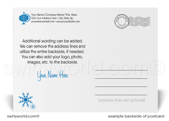 Whimsical Modern Blue Snowflake Tree Happy Holiday Postcards for Business