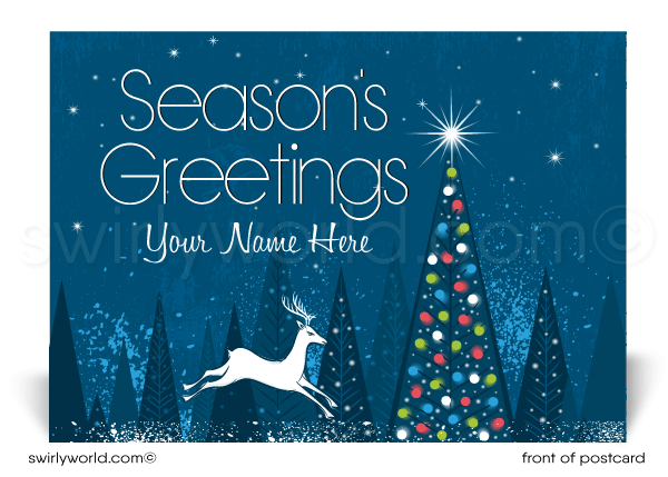 Modern Blue Happy Holiday Postcards for Business