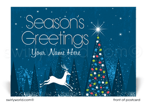 Retro Modern Reindeer Merry Christmas Holiday Postcards for Business.