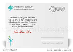 Mid-century retro atomic modern reindeer Christmas holiday postcards