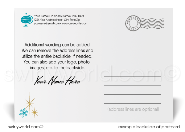 Glamorous Gold, Silver, and Blue Snowflakes Christmas Happy Holiday Postcards