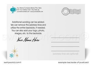 Glamorous Gold, Silver, and Blue Snowflakes Christmas Happy Holiday Postcards