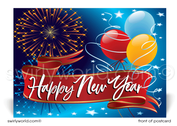 Festive Celebrate Happy New Year Postcards for Business Clients