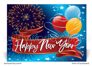 Celebrate the New Year in style! Our exclusive postcards feature bold colors, starbursts, fireworks, and classic calligraphy on premium customizable card stock.