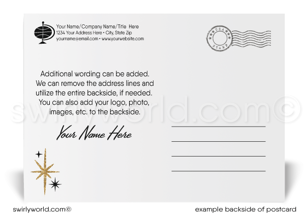 2024 Black and Gold Stars Business Happy New Year Postcards for Clients