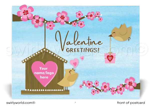 Cute Retro Bird House Happy Valentine's Day Postcards for Professional Realtors®