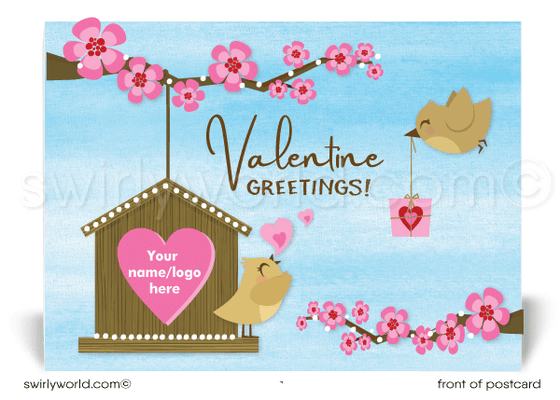 Cute Retro Bird House Happy Valentine's Day Postcards for Professional Realtors®