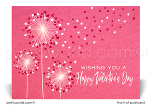  Dandelions with hearts blowing in wind; happy Valentine's Day postcards for business professionals.