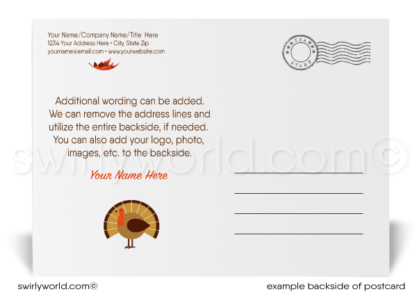 Whimsical Fall Autumn Foliage Tree Happy Thanksgiving Postcards for Business Customers.