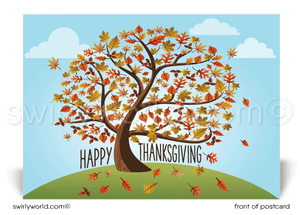 Whimsical Fall Autumn Foliage Tree Happy Thanksgiving Postcards for Business Customers.