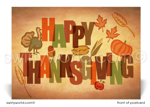 Cute Retro Modern Professional Business Customer Happy Thanksgiving Postcards