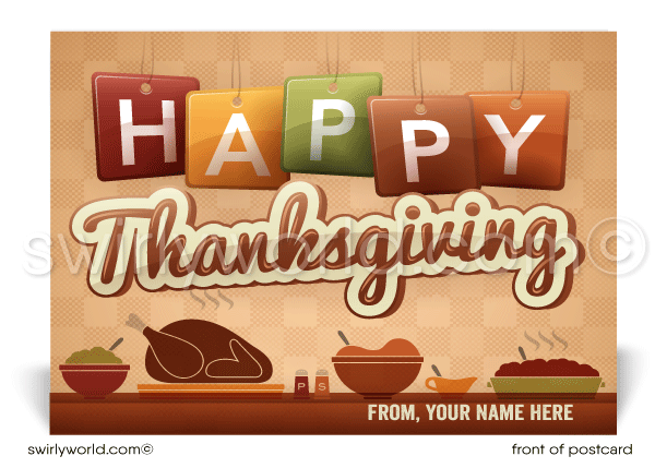 Retro Modern Customer Happy Thanksgiving Postcards for Business 