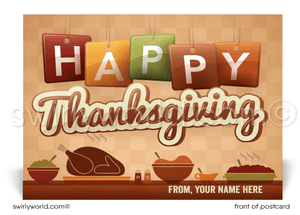 Retro Modern Customer Happy Thanksgiving Postcards for Business 